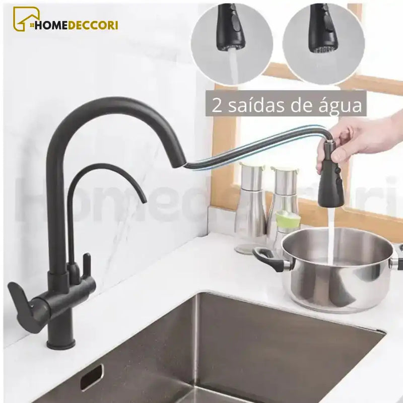 Torneira Gourmet Extensível Monocomando Cozinha Com Saída Para Filtro - Homedeccori