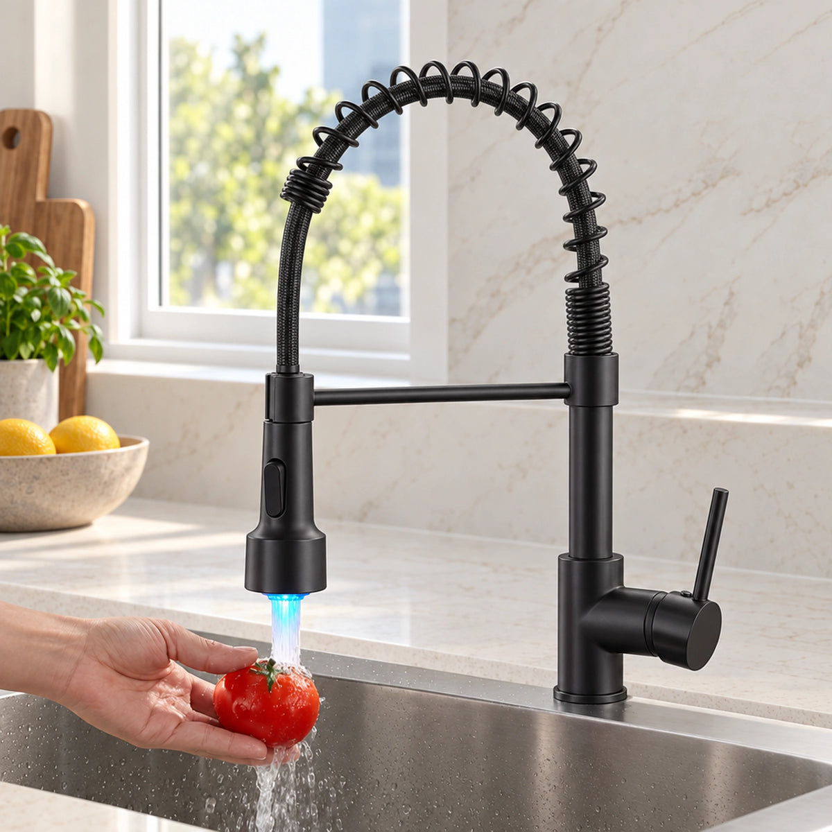Torneira gourmet Havy preto fosco led - Homedeccori