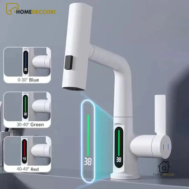 Torneira Para Banheiro Monocomando Extensível Multifuncional Com Display De Temperatura Monaco